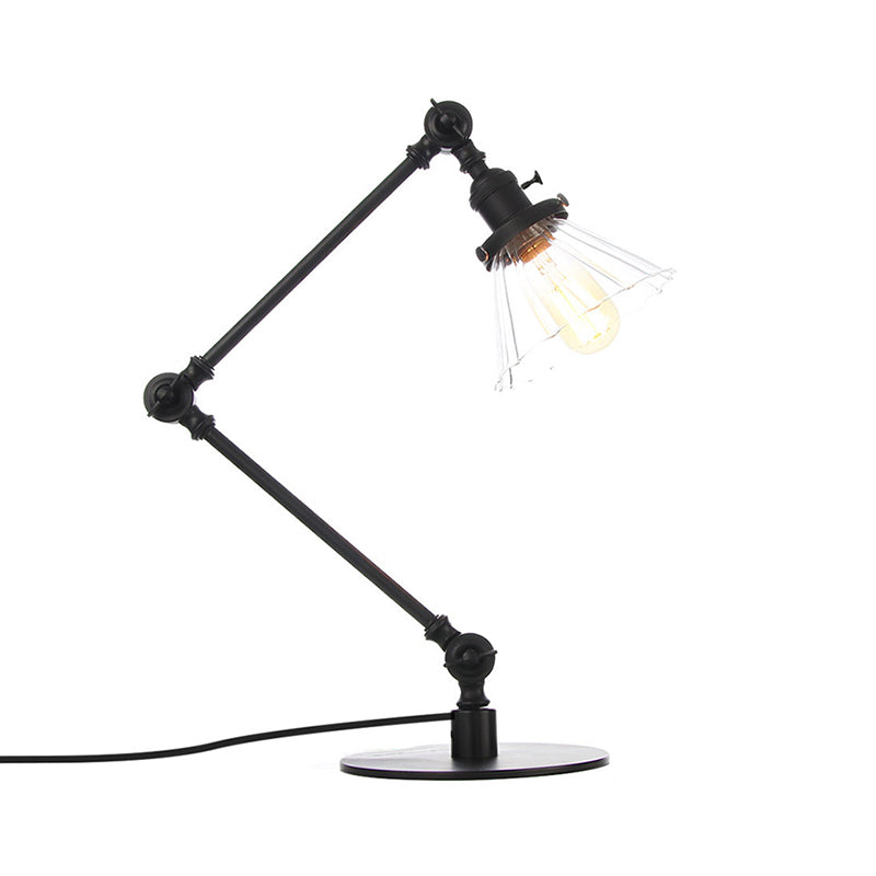 Cone Clear/Amber Glass Table Lamp Warehouse Stylish 1 Light Black/Brass Table Lighting for Study Room Clearhalo 'Lamps' 'Table Lamps' Lighting' 262266