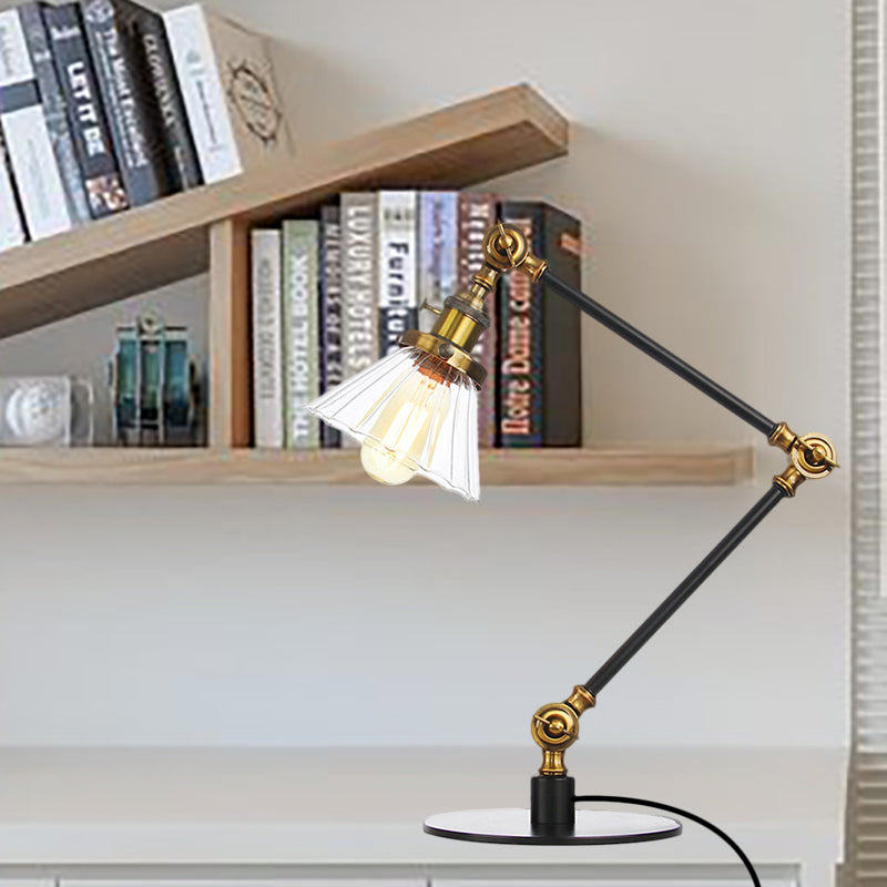 Cone Clear/Amber Glass Table Lamp Warehouse Stylish 1 Light Black/Brass Table Lighting for Study Room Clearhalo 'Lamps' 'Table Lamps' Lighting' 262269