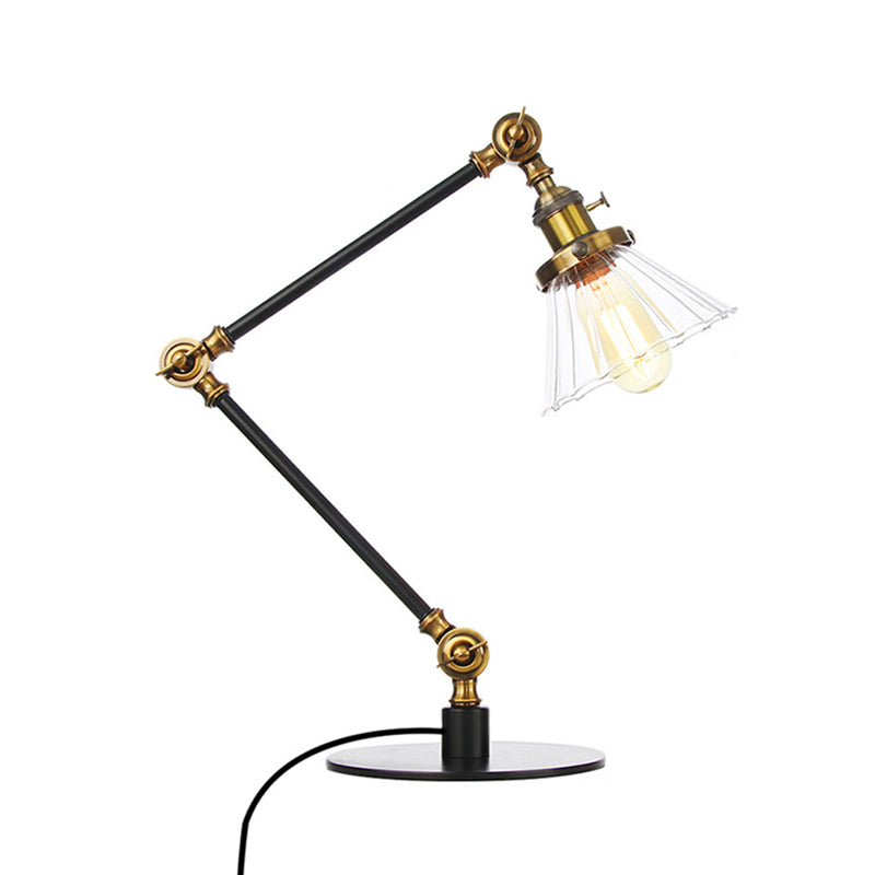 Cone Clear/Amber Glass Table Lamp Warehouse Stylish 1 Light Black/Brass Table Lighting for Study Room Clearhalo 'Lamps' 'Table Lamps' Lighting' 262270