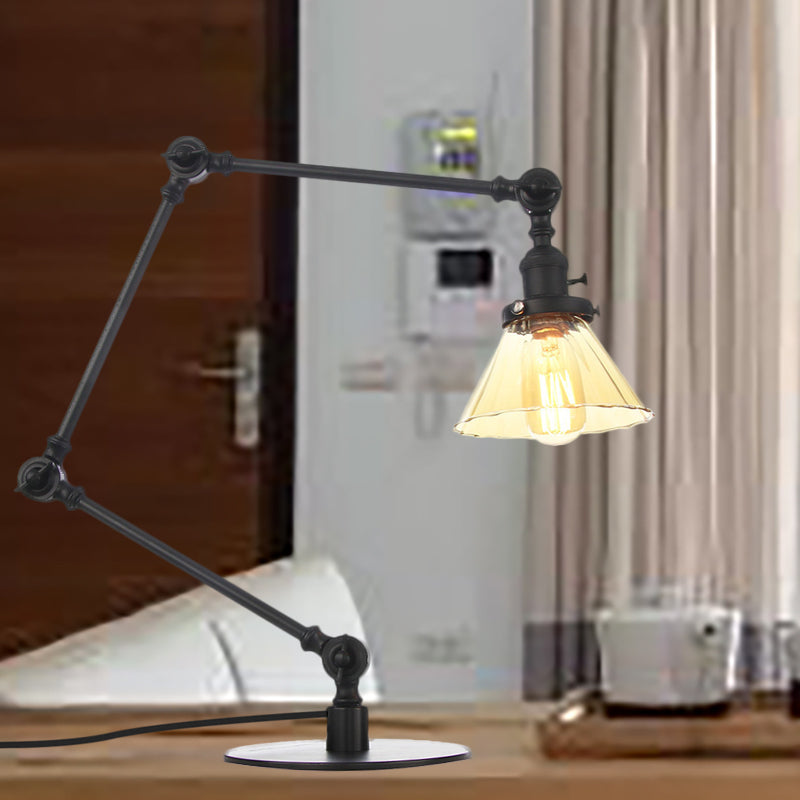 Cone Clear/Amber Glass Table Lamp Warehouse Stylish 1 Light Black/Brass Table Lighting for Study Room Black Amber B Clearhalo 'Lamps' 'Table Lamps' Lighting' 262284