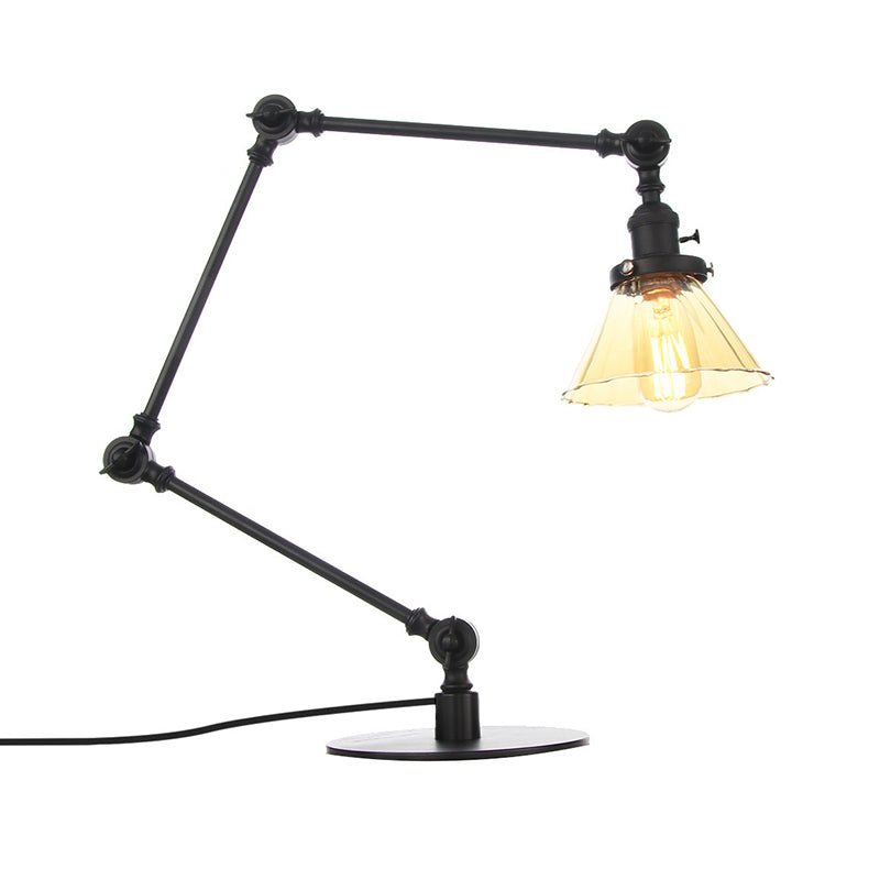 Cone Clear/Amber Glass Table Lamp Warehouse Stylish 1 Light Black/Brass Table Lighting for Study Room Clearhalo 'Lamps' 'Table Lamps' Lighting' 262286