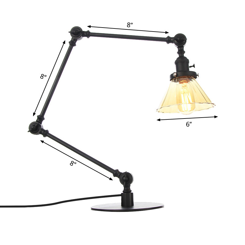 Cone Clear/Amber Glass Table Lamp Warehouse Stylish 1 Light Black/Brass Table Lighting for Study Room Clearhalo 'Lamps' 'Table Lamps' Lighting' 262287