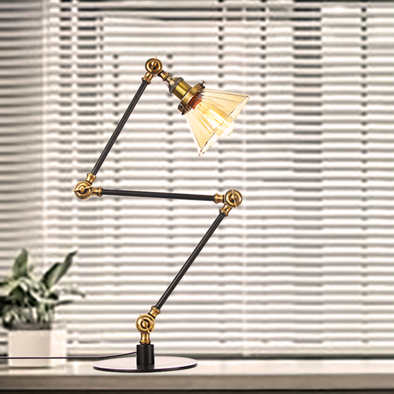 Cone Clear/Amber Glass Table Lamp Warehouse Stylish 1 Light Black/Brass Table Lighting for Study Room Brass Amber B Clearhalo 'Lamps' 'Table Lamps' Lighting' 262288
