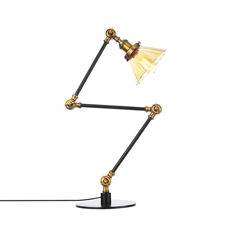 Cone Clear/Amber Glass Table Lamp Warehouse Stylish 1 Light Black/Brass Table Lighting for Study Room Clearhalo 'Lamps' 'Table Lamps' Lighting' 262289
