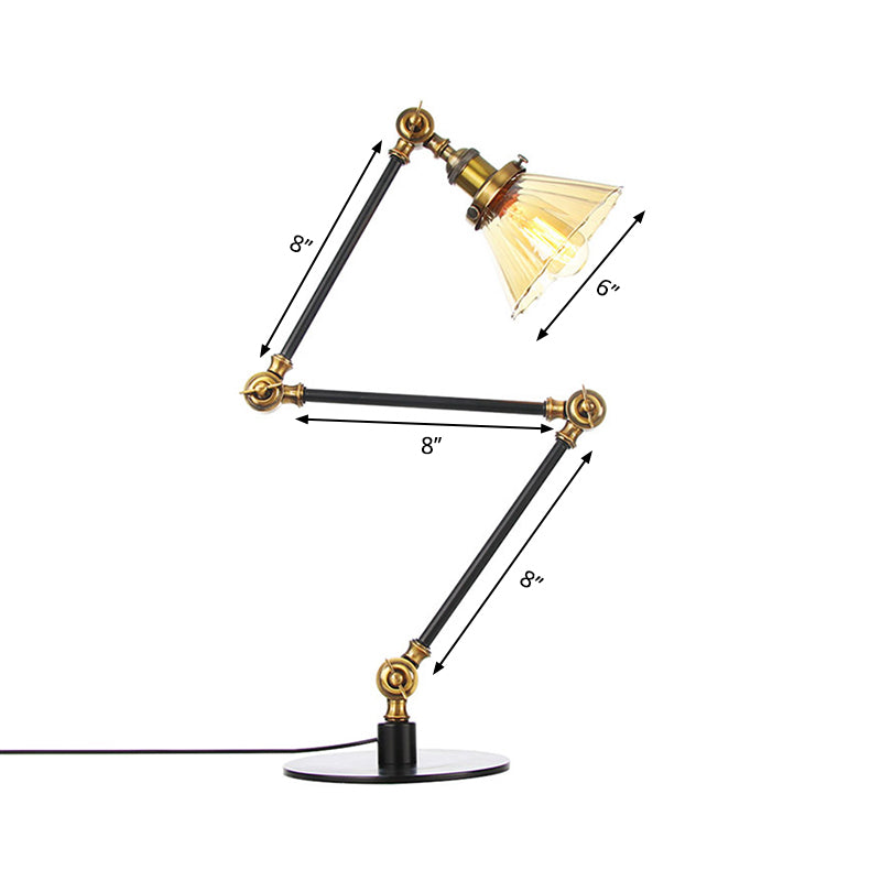 Cone Clear/Amber Glass Table Lamp Warehouse Stylish 1 Light Black/Brass Table Lighting for Study Room Clearhalo 'Lamps' 'Table Lamps' Lighting' 262290