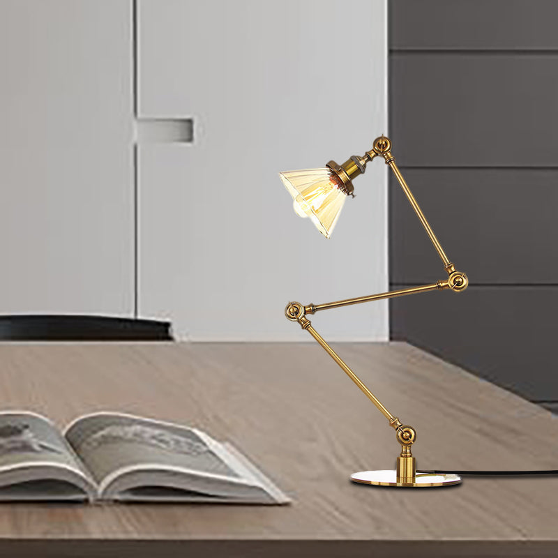 Cone Clear/Amber Glass Table Lamp Warehouse Stylish 1 Light Black/Brass Table Lighting for Study Room Clearhalo 'Lamps' 'Table Lamps' Lighting' 262292
