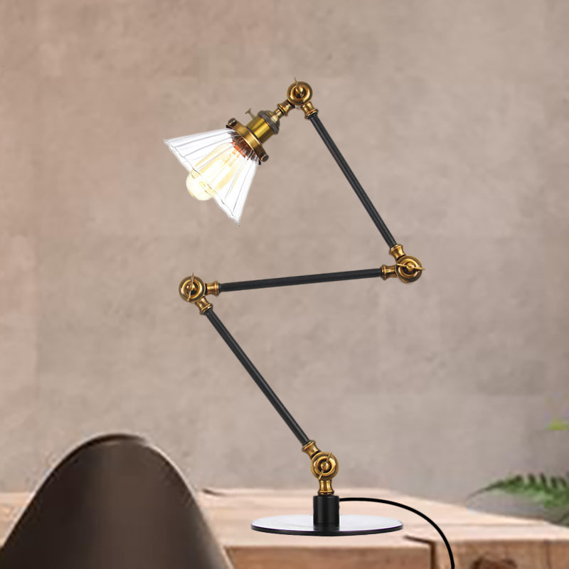 Cone Clear/Amber Glass Table Lamp Warehouse Stylish 1 Light Black/Brass Table Lighting for Study Room Brass Clear B Clearhalo 'Lamps' 'Table Lamps' Lighting' 262307