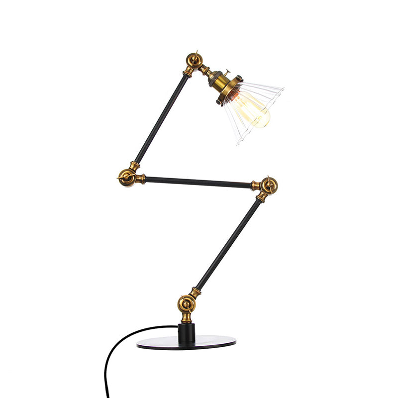 Cone Clear/Amber Glass Table Lamp Warehouse Stylish 1 Light Black/Brass Table Lighting for Study Room Clearhalo 'Lamps' 'Table Lamps' Lighting' 262309