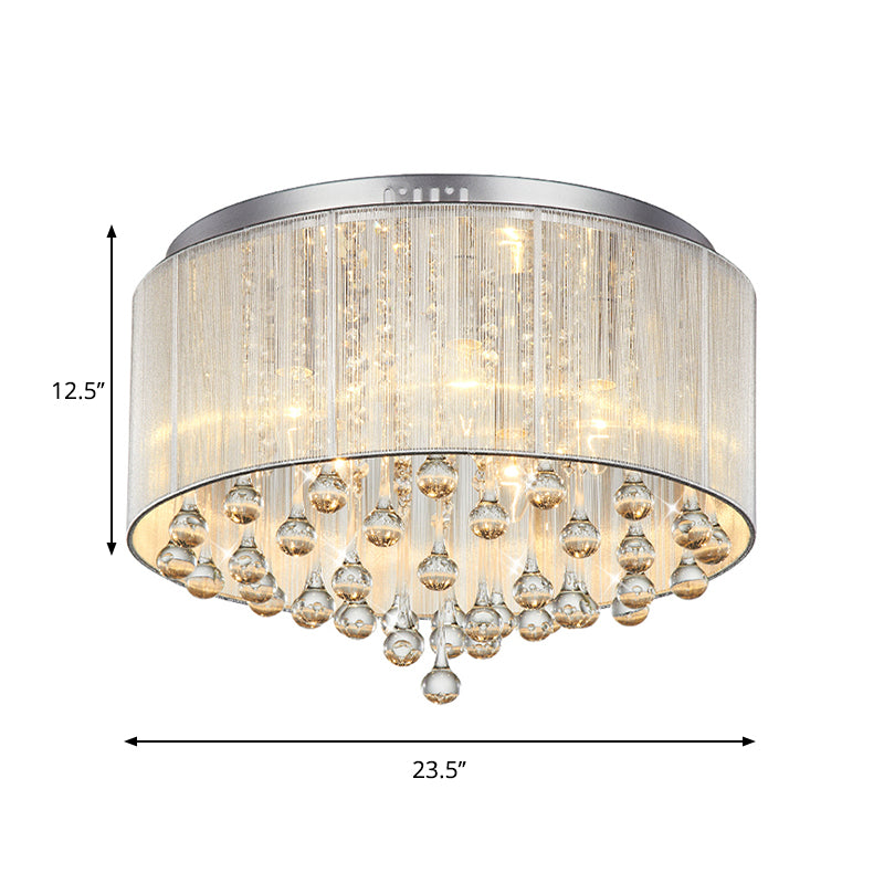 Silver Flush Mount Drum Light Contemporary 6-Light Crystal Bedroom Flush Mount Fixture Clearhalo 'Ceiling Lights' 'Close To Ceiling Lights' 'Close to ceiling' 'Flush mount' Lighting' 262332