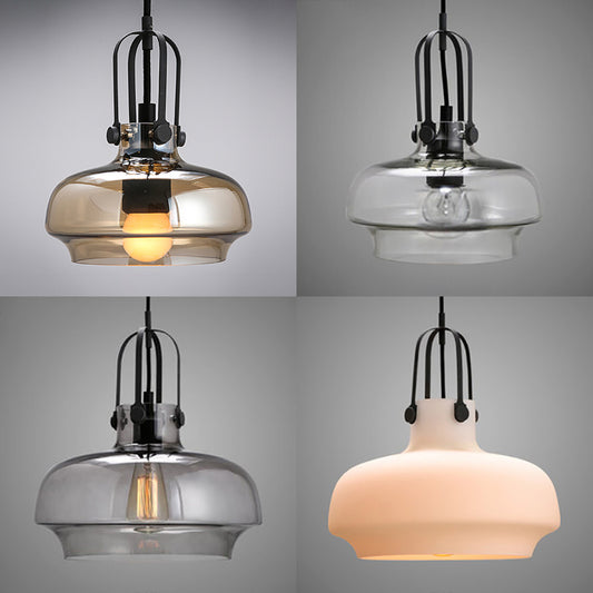 1 Light Pendant Lamp with Adjustable Cord Modern Grey/White/Clear Glass Hanging Light Fixture, 7"/9.5"/13" Wide Clearhalo 'Ceiling Lights' 'Glass shade' 'Glass' 'Industrial Pendants' 'Industrial' 'Middle Century Pendants' 'Pendant Lights' 'Pendants' 'Tiffany' Lighting' 26237