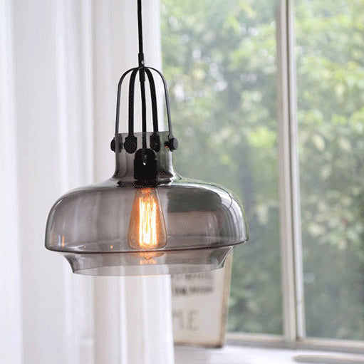 1 Light Pendant Lamp with Adjustable Cord Modern Grey/White/Clear Glass Hanging Light Fixture, 7"/9.5"/13" Wide Clearhalo 'Ceiling Lights' 'Glass shade' 'Glass' 'Industrial Pendants' 'Industrial' 'Middle Century Pendants' 'Pendant Lights' 'Pendants' 'Tiffany' Lighting' 26242
