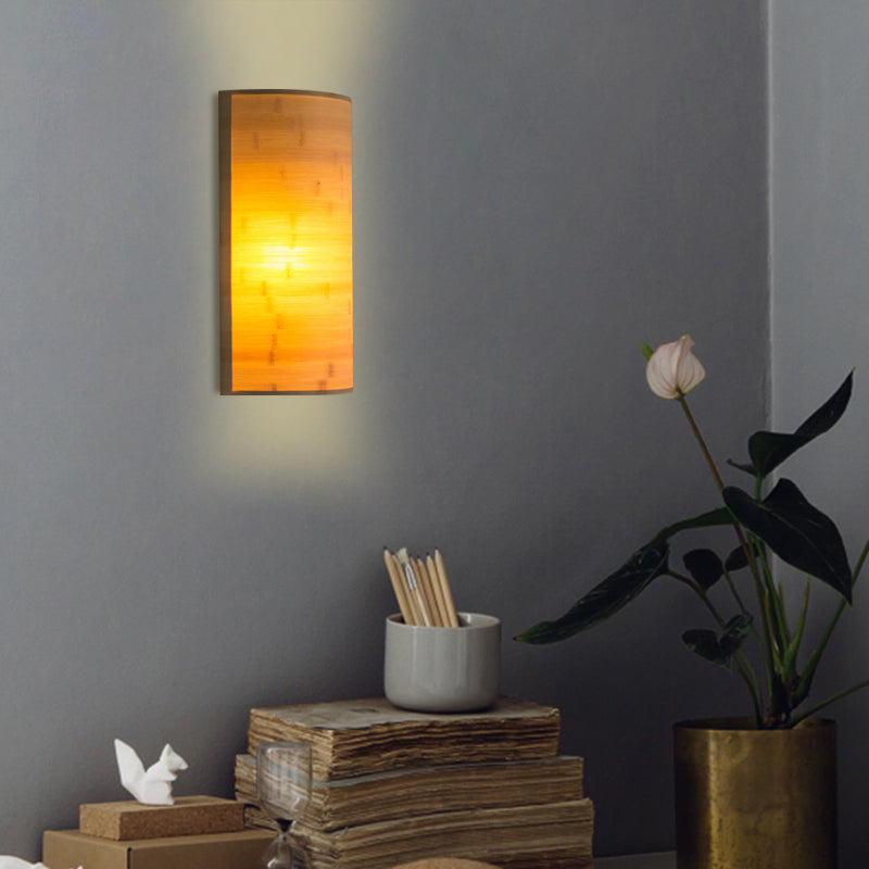 Bamboo Semicylinder Sconce Light Modern 2 Bulbs Wall Lighting Fixture in Wood for Living Room Clearhalo 'Modern wall lights' 'Modern' 'Wall Lamps & Sconces' 'Wall Lights' Lighting' 262440