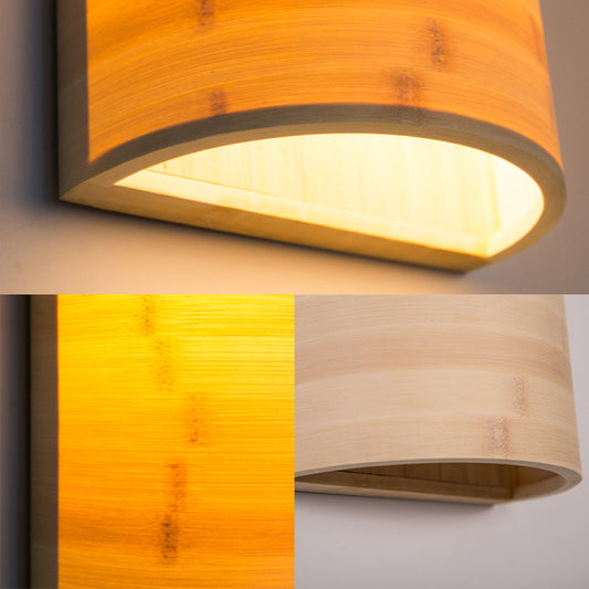 Bamboo Semicylinder Sconce Light Modern 2 Bulbs Wall Lighting Fixture in Wood for Living Room Clearhalo 'Modern wall lights' 'Modern' 'Wall Lamps & Sconces' 'Wall Lights' Lighting' 262443