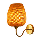 Cup Sconce Modernism Bamboo 1 Bulb Wood Wall Light Fixture with Curved Metal Arm