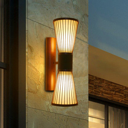 Bamboo Hourglass Sconce Light Modern 2 Bulbs Wall Lighting Fixture in Bronze for Living Room Brown Clearhalo 'Modern wall lights' 'Modern' 'Wall Lamps & Sconces' 'Wall Lights' Lighting' 262476