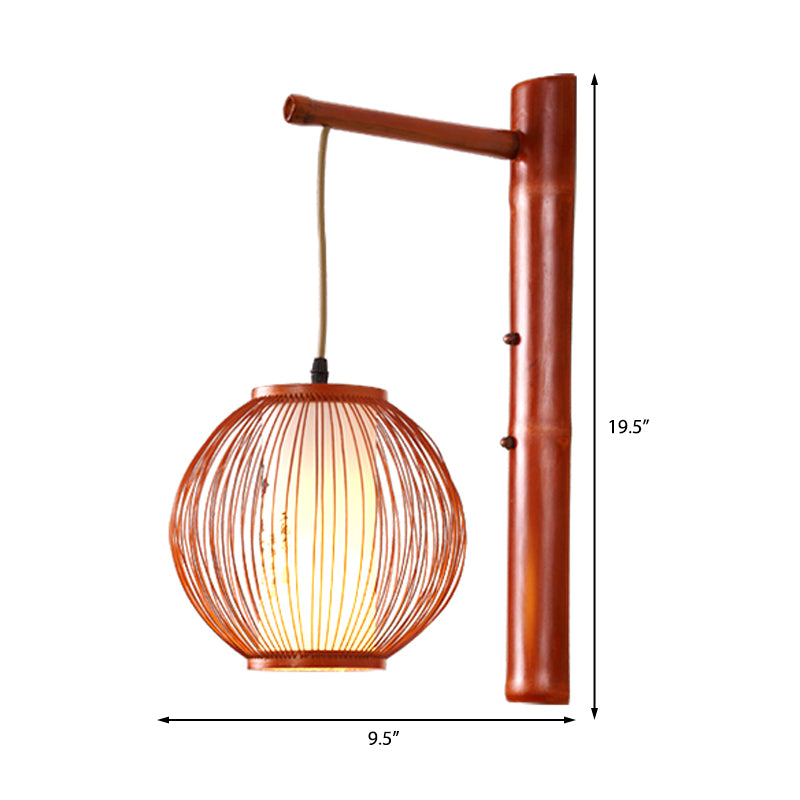 Global Wall Lighting Traditional Bamboo 1 Bulb Bronze Sconce Light Fixture with Inner White Cylinder Parchment Shade