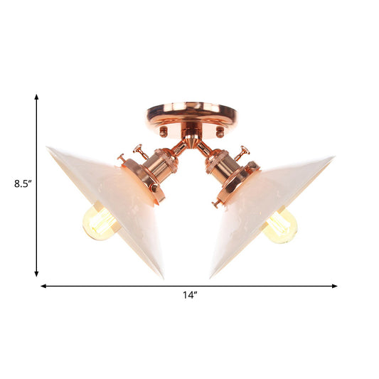 Warehouse Style Flared Semi Mount Lighting Iron 2 Bulbs Indoor Semi Flush Ceiling Light in Black/Bronze Clearhalo 'Ceiling Lights' 'Close To Ceiling Lights' 'Close to ceiling' 'Semi-flushmount' Lighting' 262503