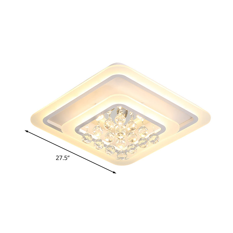 19.5"/23.5"/27.5" W LED Flush Ceiling Light Modern White Square Crystal Flush Mount Lighting, Warm/White Light Clearhalo 'Ceiling Lights' 'Close To Ceiling Lights' 'Close to ceiling' 'Flush mount' Lighting' 262519