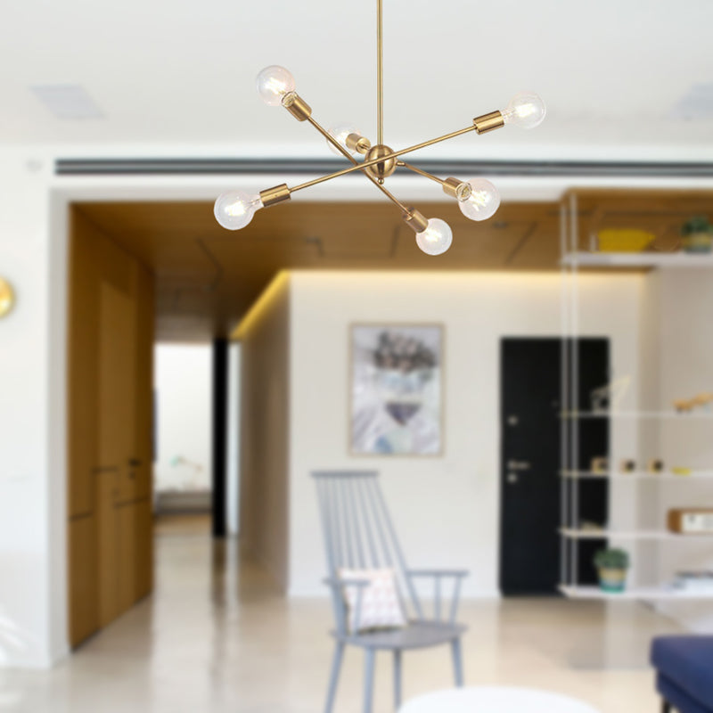 Sputnik Hanging Chandelier Light Industrial Style Metal 6/8/10 Bulbs Living Room Pendant Light in Brass/Chrome Clearhalo 'Cast Iron' 'Ceiling Lights' 'Chandeliers' 'Industrial Chandeliers' 'Industrial' 'Metal' 'Middle Century Chandeliers' 'Rustic Chandeliers' 'Tiffany' Lighting' 262589