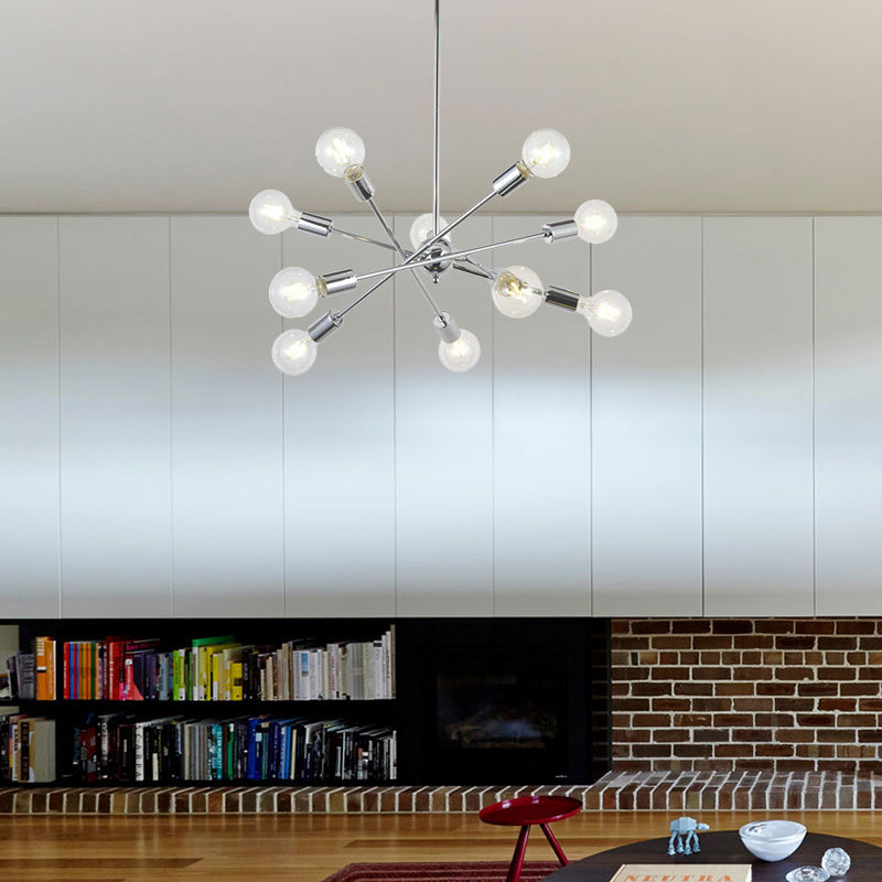 Sputnik Hanging Chandelier Light Industrial Style Metal 6/8/10 Bulbs Living Room Pendant Light in Brass/Chrome Clearhalo 'Cast Iron' 'Ceiling Lights' 'Chandeliers' 'Industrial Chandeliers' 'Industrial' 'Metal' 'Middle Century Chandeliers' 'Rustic Chandeliers' 'Tiffany' Lighting' 262599