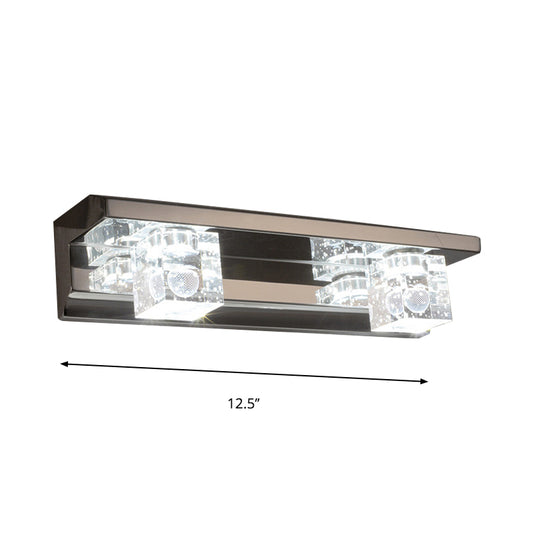 Clear Crystal Cubic Wall Sconce Modern Style 3 Heads Silver Finish Vanity Light Fixture in Warm/White Light, 12.5"/18" W Clearhalo 'Modern wall lights' 'Modern' 'Vanity Lights' 'Wall Lights' Lighting' 262607