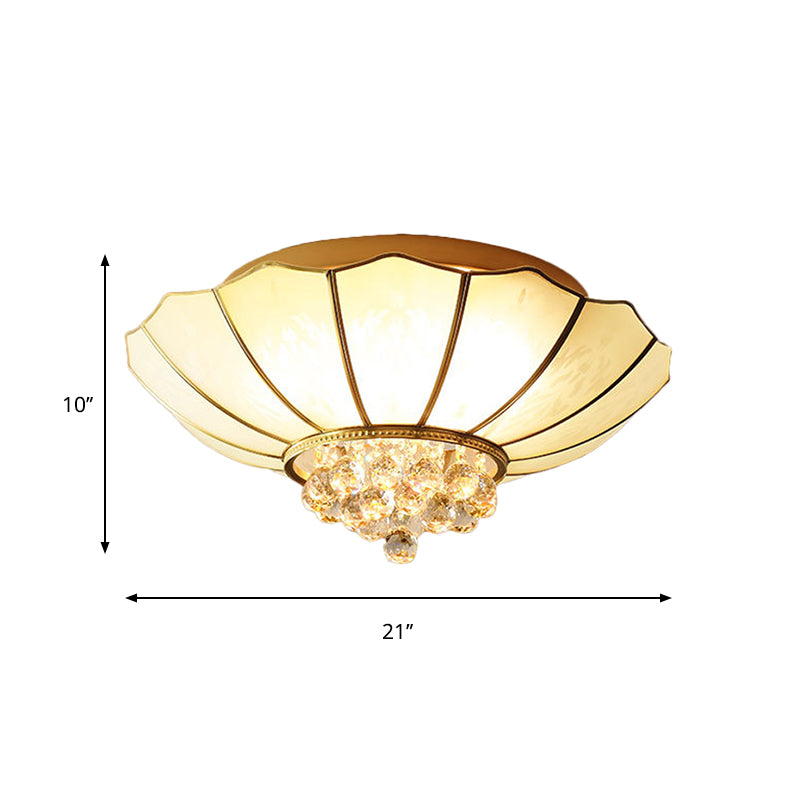 White Flared Ceiling Flush Mount Contemporary 4/6-Light Ribbed Glass Flushmount Lighting with Crystal Finial Clearhalo 'Ceiling Lights' 'Close To Ceiling Lights' 'Close to ceiling' 'Flush mount' Lighting' 262611
