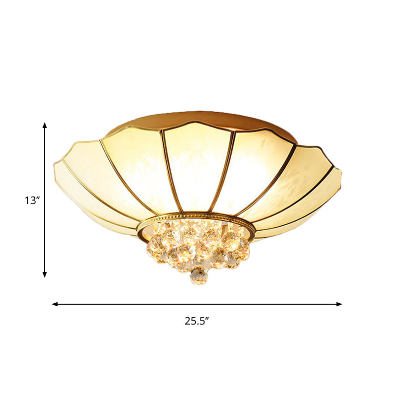 White Flared Ceiling Flush Mount Contemporary 4/6-Light Ribbed Glass Flushmount Lighting with Crystal Finial Clearhalo 'Ceiling Lights' 'Close To Ceiling Lights' 'Close to ceiling' 'Flush mount' Lighting' 262612