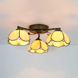 Rustic Dome Ceiling Fixture 3 Lights Beige/Yellow-Blue/Clear/Blue Glass Flush Mount Ceiling Fixture for Living Room Beige Clearhalo 'Ceiling Lights' 'Close To Ceiling Lights' 'Close to ceiling' 'Glass shade' 'Glass' 'Semi-flushmount' 'Tiffany close to ceiling' 'Tiffany' Lighting' 26268