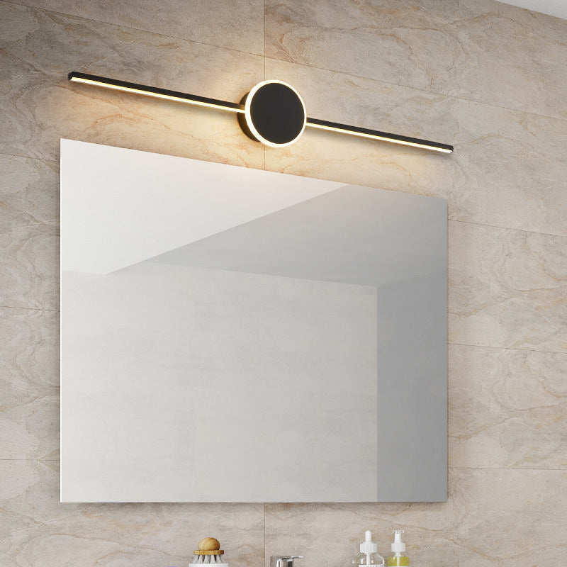 Linear Vanity Wall Light Fixtures Modern Minimalist Style Metal Single Vanity Light Black Round Clearhalo 'Vanity Lights' 'Wall Lights' Lighting' 2627047