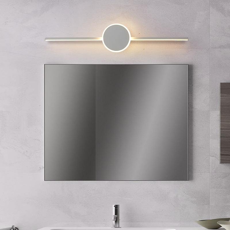 Linear Vanity Wall Light Fixtures Modern Minimalist Style Metal Single Vanity Light White Round Clearhalo 'Vanity Lights' 'Wall Lights' Lighting' 2627048
