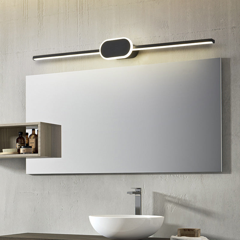Linear Vanity Wall Light Fixtures Modern Minimalist Style Metal Single Vanity Light Black Oval Clearhalo 'Vanity Lights' 'Wall Lights' Lighting' 2627049