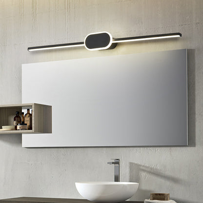 Linear Vanity Wall Light Fixtures Modern Minimalist Style Metal Single Vanity Light Black Oval Clearhalo 'Vanity Lights' 'Wall Lights' Lighting' 2627049