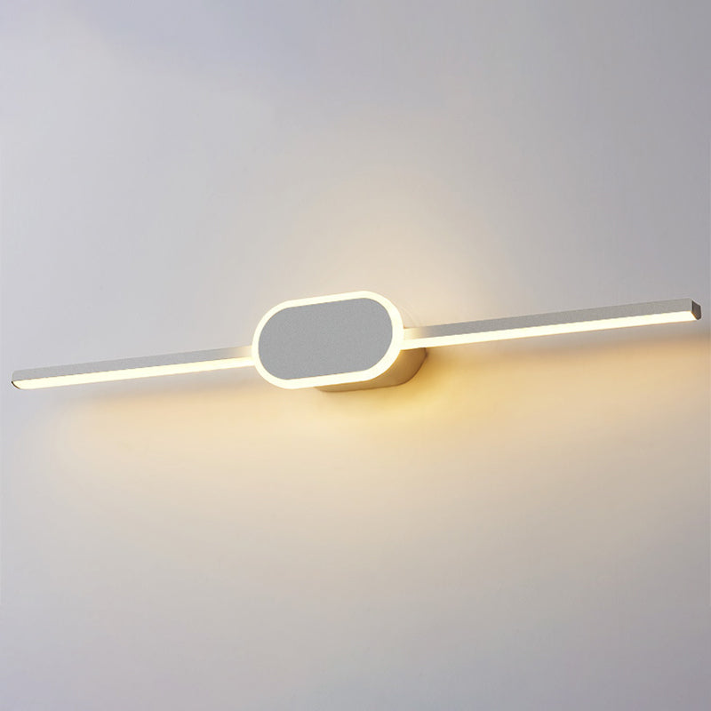 Linear Vanity Wall Light Fixtures Modern Minimalist Style Metal Single Vanity Light White Oval Clearhalo 'Vanity Lights' 'Wall Lights' Lighting' 2627050