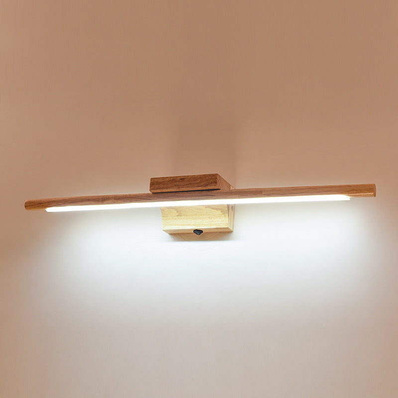 Linear Vanity Wall Light Modern Minimalist Style Wood Single Vanity Light Wood White Clearhalo 'Vanity Lights' 'Wall Lights' Lighting' 2627295