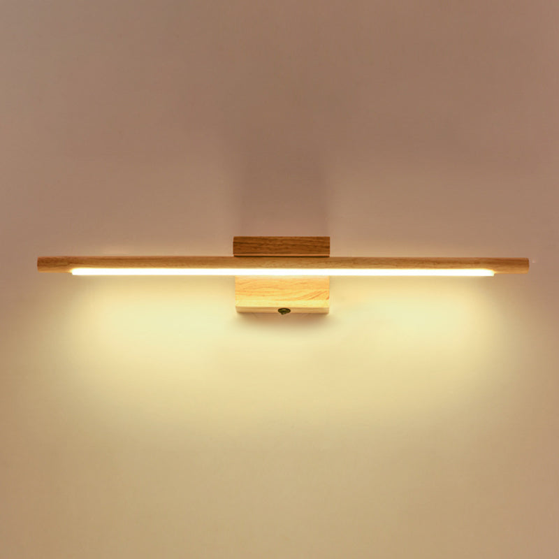 Linear Vanity Wall Light Modern Minimalist Style Wood Single Vanity Light Wood Warm Clearhalo 'Vanity Lights' 'Wall Lights' Lighting' 2627296