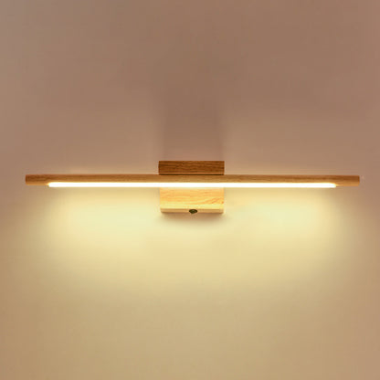 Linear Vanity Wall Light Modern Minimalist Style Wood Single Vanity Light Wood Warm Clearhalo 'Vanity Lights' 'Wall Lights' Lighting' 2627296