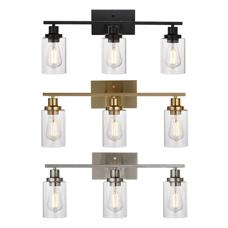 3-Light Cylinder Vanity Wall Light Fixtures Retro Industrial Style Glass Vanity Light Clearhalo 'Vanity Lights' 'Wall Lights' Lighting' 2627326