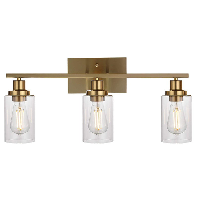 3-Light Cylinder Vanity Wall Light Fixtures Retro Industrial Style Glass Vanity Light Brass Clearhalo 'Vanity Lights' 'Wall Lights' Lighting' 2627328