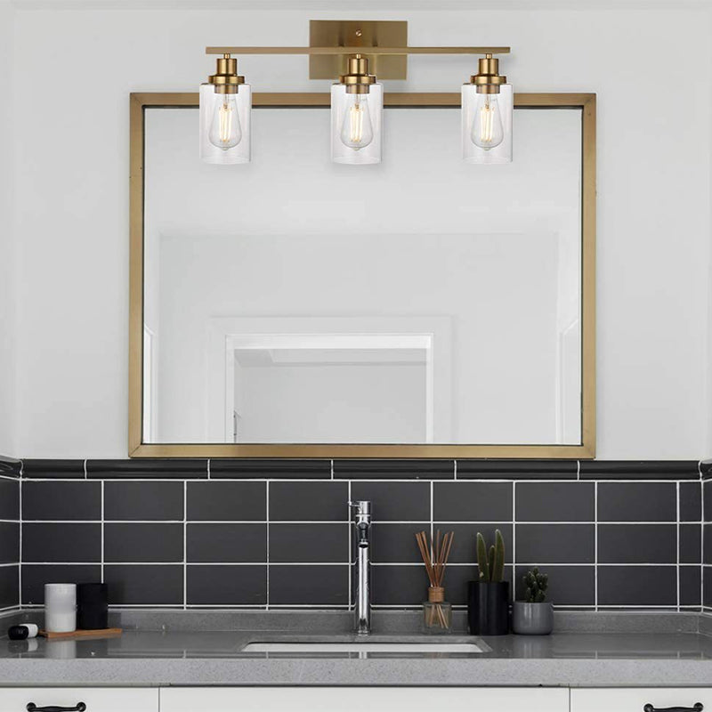 3-Light Cylinder Vanity Wall Light Fixtures Retro Industrial Style Glass Vanity Light Clearhalo 'Vanity Lights' 'Wall Lights' Lighting' 2627329