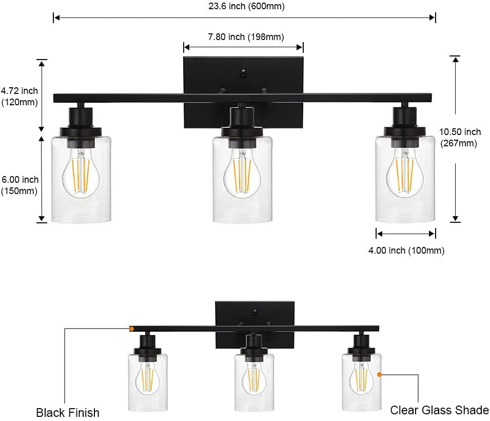 3-Light Cylinder Vanity Wall Light Fixtures Retro Industrial Style Glass Vanity Light Clearhalo 'Vanity Lights' 'Wall Lights' Lighting' 2627333