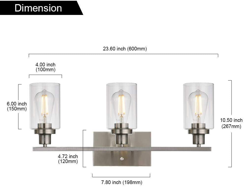 3-Light Cylinder Vanity Wall Light Fixtures Retro Industrial Style Glass Vanity Light Clearhalo 'Vanity Lights' 'Wall Lights' Lighting' 2627334