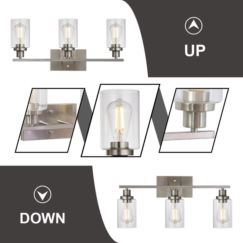 3-Light Cylinder Vanity Wall Light Fixtures Retro Industrial Style Glass Vanity Light Clearhalo 'Vanity Lights' 'Wall Lights' Lighting' 2627336