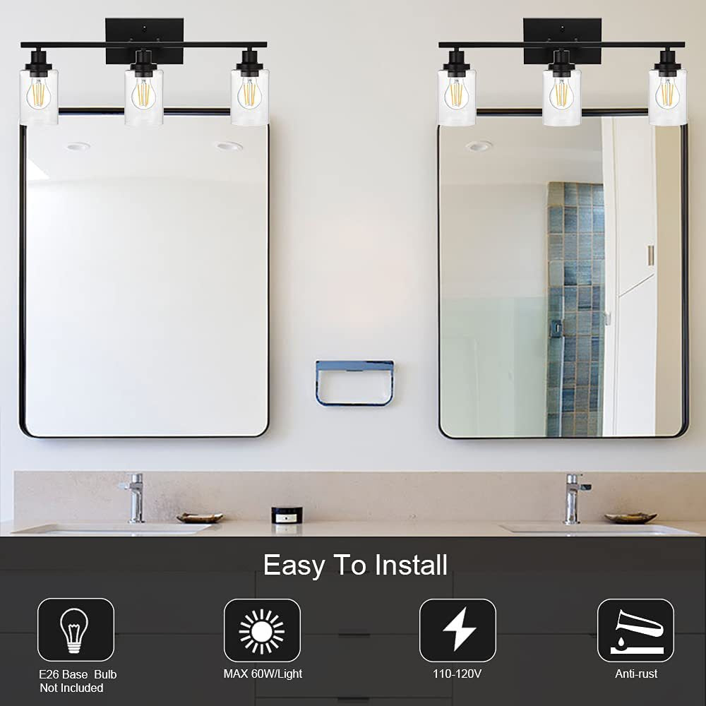 3-Light Cylinder Vanity Wall Light Fixtures Retro Industrial Style Glass Vanity Light Clearhalo 'Vanity Lights' 'Wall Lights' Lighting' 2627337