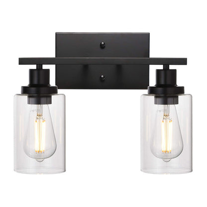 Cylindrical Vanity Wall Light Fixtures Retro Industrial Style Glass Vanity Light 2.0 Black Clearhalo 'Vanity Lights' 'Wall Lights' Lighting' 2627471