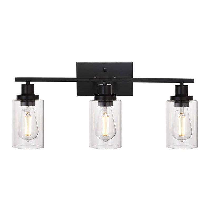 Cylindrical Vanity Wall Light Fixtures Retro Industrial Style Glass Vanity Light 3.0 Black Clearhalo 'Vanity Lights' 'Wall Lights' Lighting' 2627472