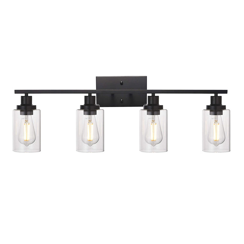 Cylindrical Vanity Wall Light Fixtures Retro Industrial Style Glass Vanity Light 4.0 Black Clearhalo 'Vanity Lights' 'Wall Lights' Lighting' 2627474