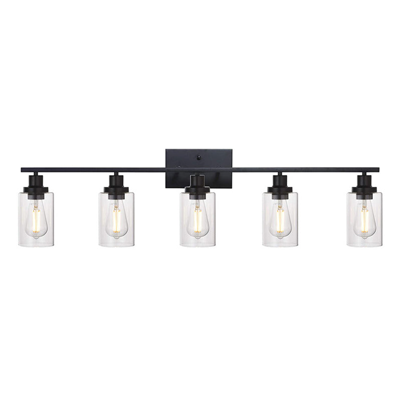 Cylindrical Vanity Wall Light Fixtures Retro Industrial Style Glass Vanity Light 5.0 Black Clearhalo 'Vanity Lights' 'Wall Lights' Lighting' 2627476