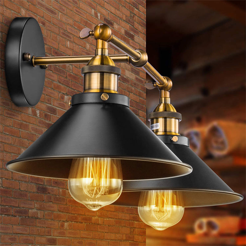 Conical Shade Vanity Wall Light Retro Industrial Style Metal 2 Light Vanity Light Clearhalo 'Vanity Lights' 'Wall Lights' Lighting' 2627484