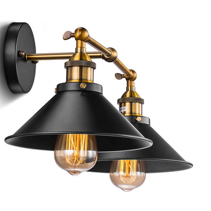 Conical Shade Vanity Wall Light Retro Industrial Style Metal 2 Light Vanity Light Black Clearhalo 'Vanity Lights' 'Wall Lights' Lighting' 2627485