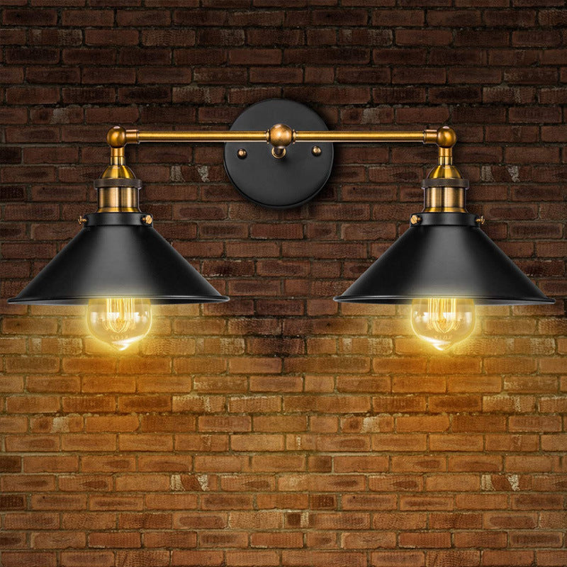 Conical Shade Vanity Wall Light Retro Industrial Style Metal 2 Light Vanity Light Clearhalo 'Vanity Lights' 'Wall Lights' Lighting' 2627487